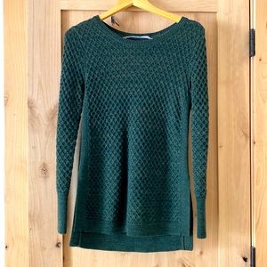 Athleta Honeycomb Extra Fine Merino Wool Blend Sweater Size XS Moss Green